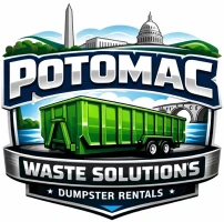 Potomac Waste Solutions logo with dumpster illustration.